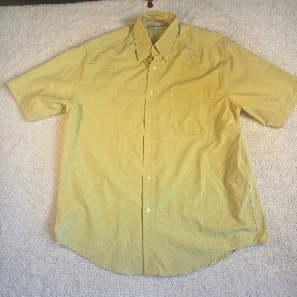 Guy Laroche Mens Short Sleeve Button Down Shirt M M Light Yellow Classic Fit